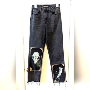High Waisted Straight Leg Jean Handmade Witch Goth Artistic Streetwear Gift